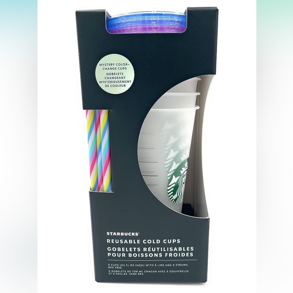 NWT 5 Reusable Starbucks Cold Cups 24oz Color Changing